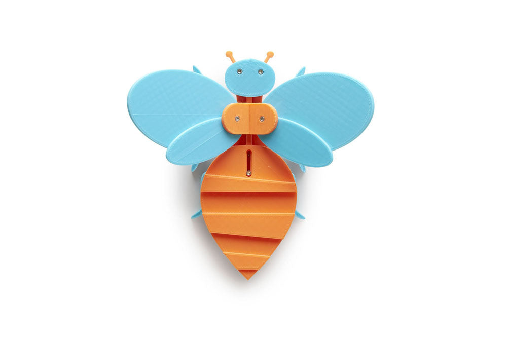 sculptural toy bee, orange and blue