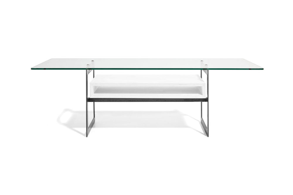 steel, white, and glass coffee table