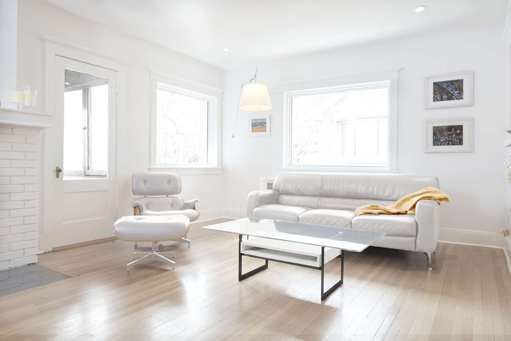 white coffee table in white room